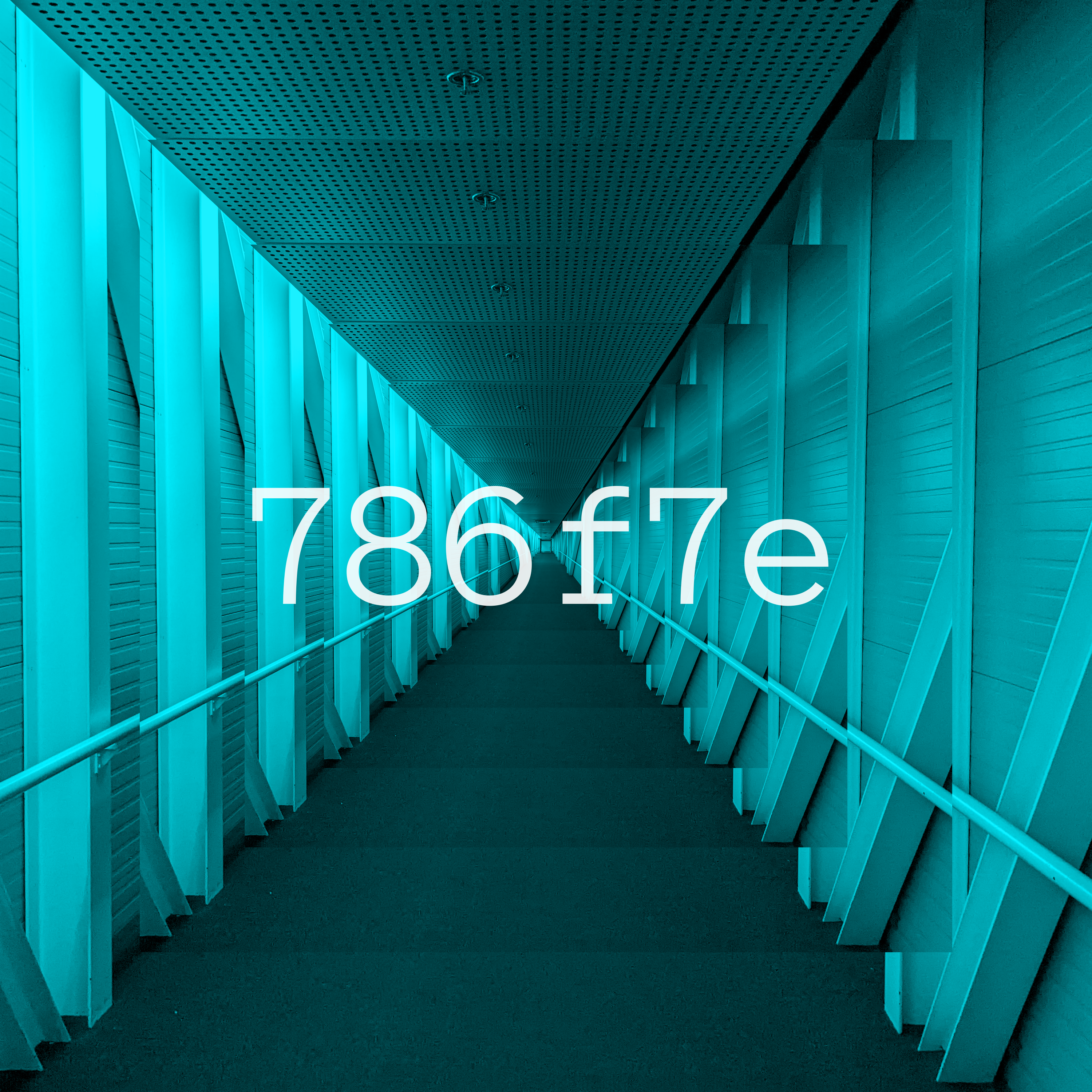 The cover art for lonely love, which is a picture of an aircraft gangway that has been repeated multiple times to give the illusion of a hallway that is much longer than is actually is. The text 786f7e is overlaid ontop.