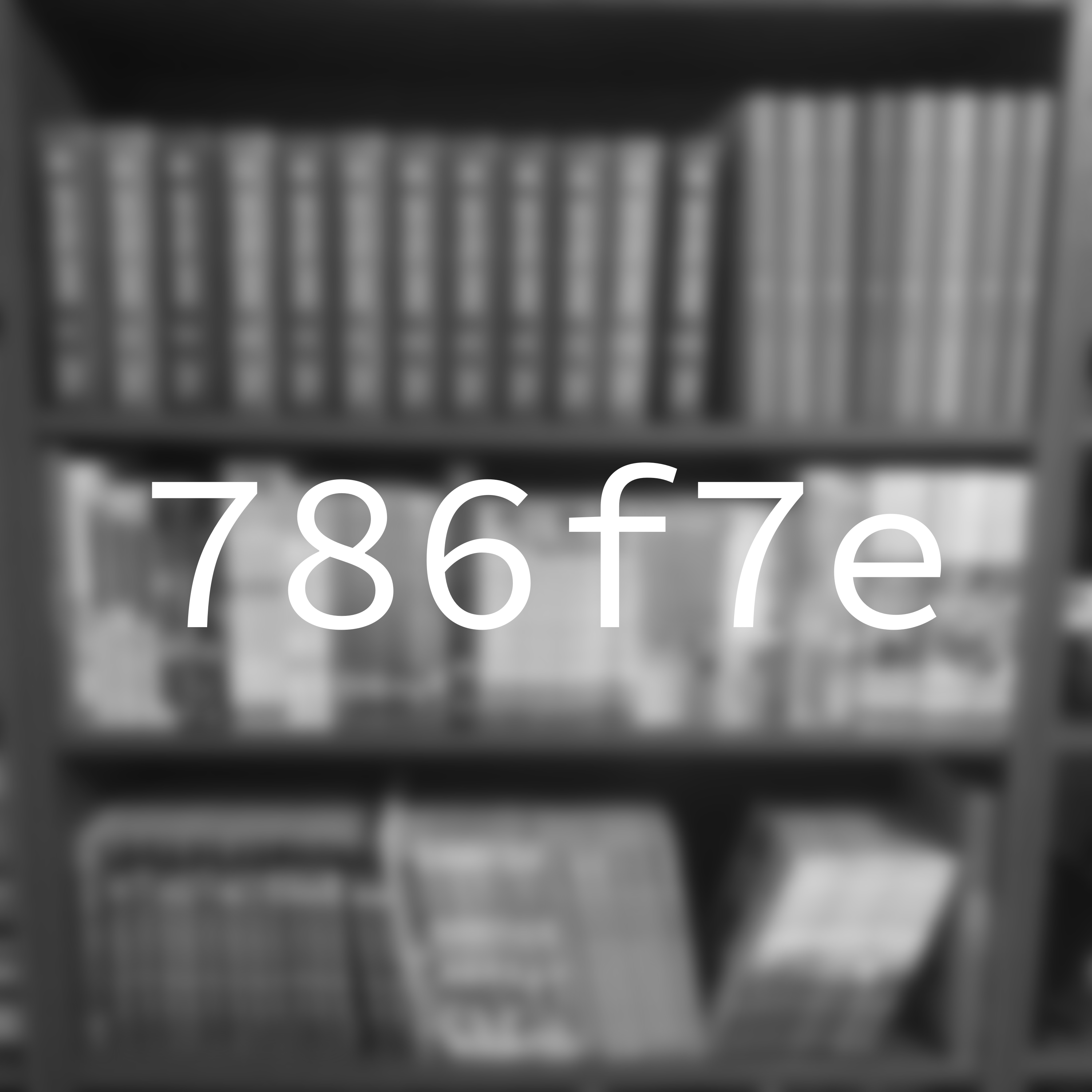 The cover art for lost grimoires, which is a greyscale picture of a bookshelf. The text 786f7e is overlaid ontop.