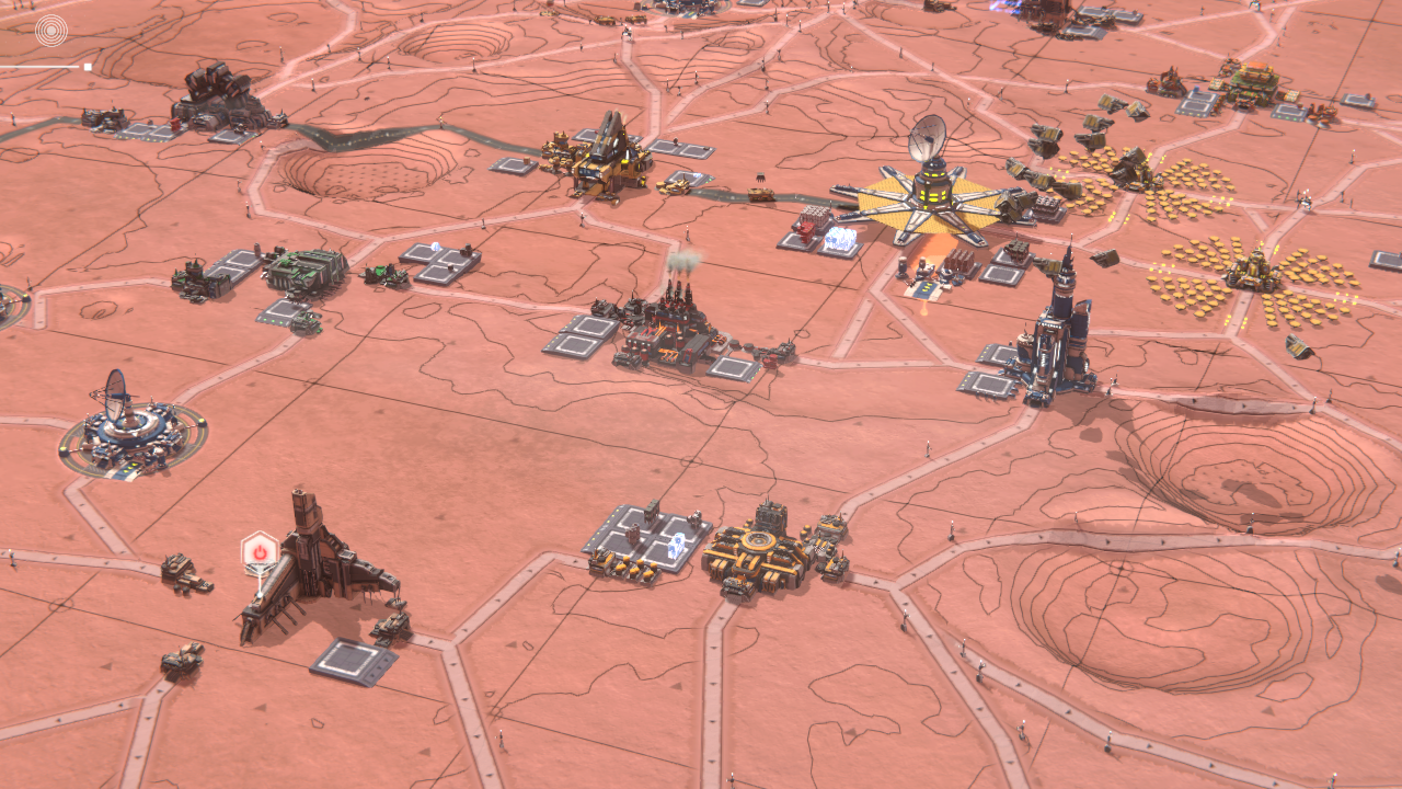 A view of an early-game colony in Per Aspera.