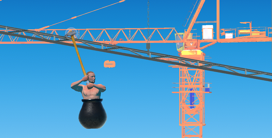 hanging by a girder in the crane part of the getting over it