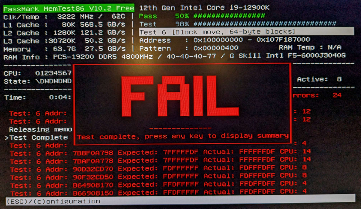 the memtest failure screen that i got when testing my system