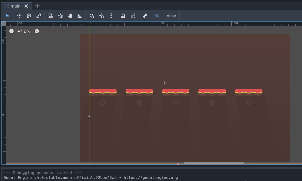 a picture of 5 platforms in the godot editor lit with 2d lighting