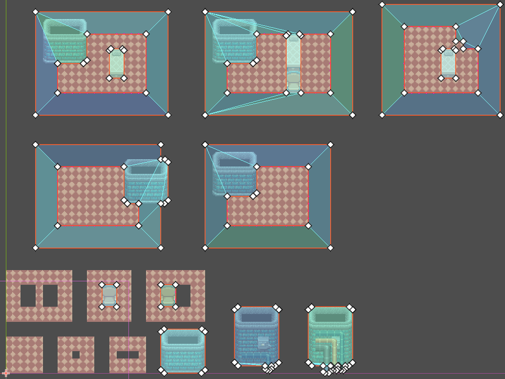 A screenshot of the same navigation map cases. In each case, the navmesh shows a simplified collision polygon for each wall and furnishing.