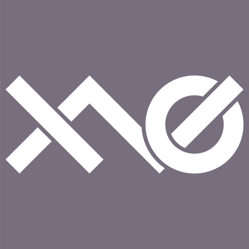 A logo which combines the letters 'x' and 'o' with a tilde in white on a purple-gray background.