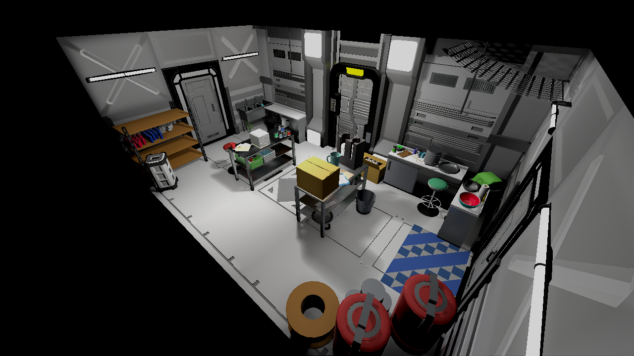 The kitchen level in lost contact, which is brighter and has light shadows.